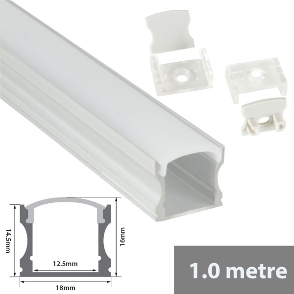 Fluxia AL1-C1714 Aluminium LED Tape Profile, Tall 1 metre with Frosted Crown Diffuser