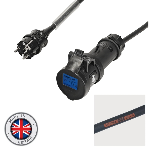 Schuko Plug to Mennekes 16A Black Socket 1m Cable