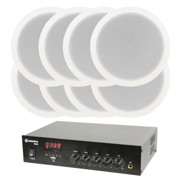 Adastra Medium Smart Pack with 8x AC6V Ceiling Speakers & DM25 Mixer Amp