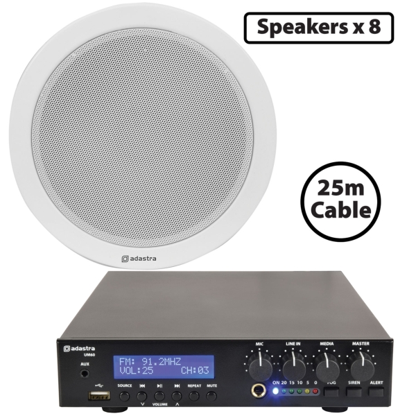 Adastra 8x EC56V Ceiling Speaker with UM60 Amplifier Package