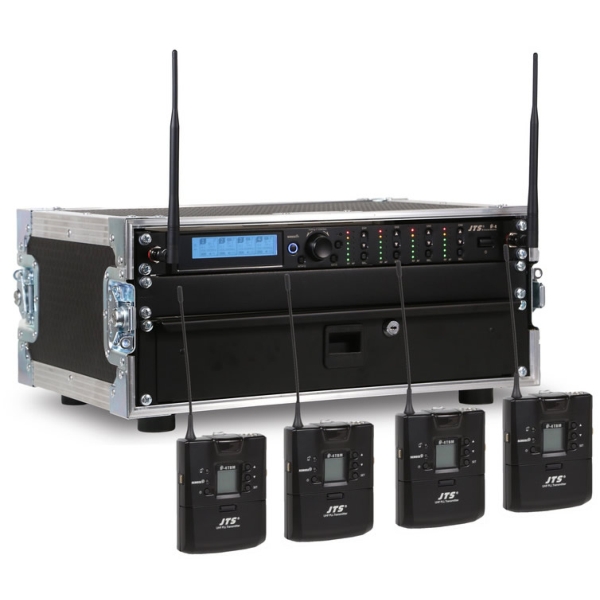 JTS 4 Way R-4 Rack System with 4 R-4TBM Beltpack Transmitters - Channel 38 to 41