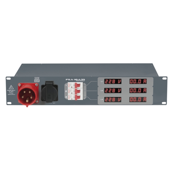 Showgear PSA-16A3S Rack Mount Power Distribution Unit, 16A 3-Phase In, Schuko Out