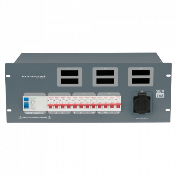 Showgear PSA-32A12S Rack Mount Power Distribution Unit, 32A 3-Phase In, Schuko Out