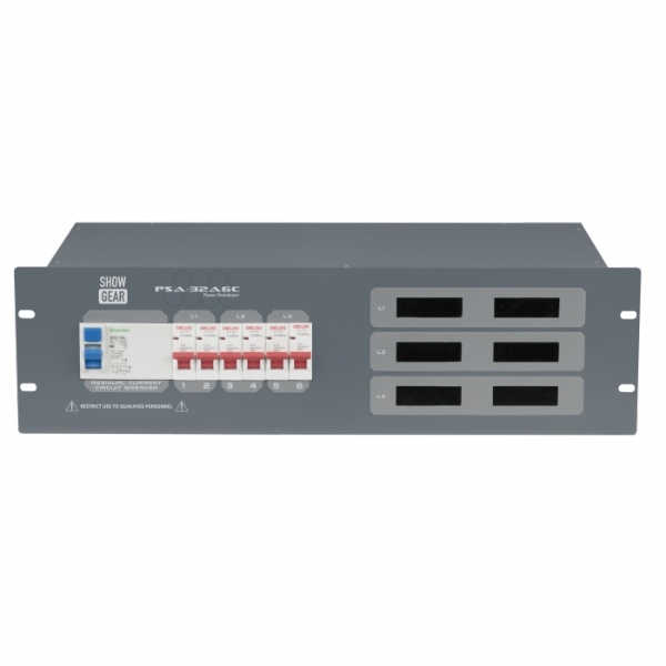 Showgear PSA-32A6C Rack Mount Power Distribution Unit, 32A 3-Phase In, 16A Out